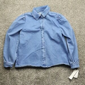 Bagatelle Collection jacket Women's L Puff Sleeve Button Down‎ Shirt DenimTop